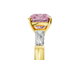 Yellow gold Fancy Pink Cushion  Solitaire with Tapered Baguette Side Stones on a Classic Band with Four-Prong Setting_78