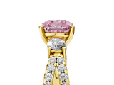 Yellow gold Fancy Pink Cushion  Three-Stone Diamond Ring with Pavé Split Shank and Four-Prong Setting_50
