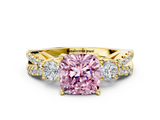 Yellow gold Fancy Pink Cushion  Three-Stone Diamond Ring with Pavé Split Shank and Four-Prong Setting_57
