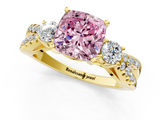 Yellow gold Fancy Pink Cushion  Three-Stone Diamond Ring with Pavé Split Shank and Four-Prong Setting_58