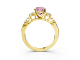 Yellow gold Fancy Pink Cushion  Three-Stone Diamond Ring with Pavé Split Shank and Four-Prong Setting_60