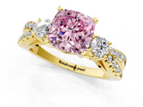 Yellow gold Fancy Pink Cushion  Three-Stone Diamond Ring with Pavé Split Shank and Four-Prong Setting_78