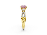 Yellow gold Fancy Pink Cushion  Three-Stone Diamond Ring with Pavé Split Shank and Four-Prong Setting_79