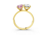 Yellow gold Fancy Pink Cushion  and Emerald Cut Toi Moi Ring with Prong Setting_49