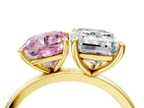 Yellow gold Fancy Pink Cushion  and Emerald Cut Toi Moi Ring with Prong Setting_50