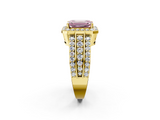 Yellow gold Fancy Pink Emerald -Cut Halo Diamond Ring with Split Shank and Four-Prong Setting_73
