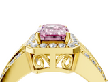 Yellow gold Fancy Pink Emerald -Cut Halo Diamond Ring with Split Shank and Four-Prong Setting_75