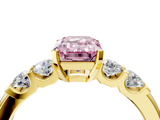 Yellow gold Fancy Pink Emerald  Brilliant Cut Diamond Five-Stone Prong Set Engagement Ring with Channel Band_7