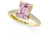 Yellow gold Fancy Pink Emerald  Brilliant Diamond Solitaire with Pavé Band and Four-Prong Setting 1