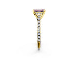 Yellow gold Fancy Pink Emerald  Brilliant Diamond Solitaire with Pavé Band and Four-Prong Setting 2