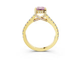 Yellow gold Fancy Pink Emerald  Brilliant Diamond Solitaire with Pavé Band and Four-Prong Setting 3