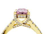 Yellow gold Fancy Pink Emerald  Brilliant Diamond Solitaire with Pavé Band and Four-Prong Setting 4