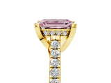 Yellow gold Fancy Pink Emerald  Brilliant Diamond Solitaire with Pavé Band and Four-Prong Setting 5