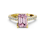 Yellow gold Fancy Pink Emerald  Brilliant Diamond Solitaire with Pavé Band and Four-Prong Setting
