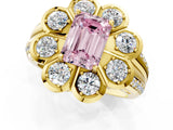 Yellow gold Fancy Pink Emerald  Brilliant Flower Halo Diamond Split Shank Ring_82
