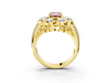 Yellow gold Fancy Pink Emerald  Brilliant Flower Halo Diamond Split Shank Ring_84