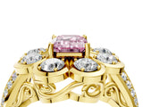 Yellow gold Fancy Pink Emerald  Brilliant Flower Halo Diamond Split Shank Ring_85