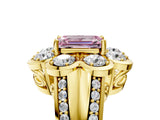 Yellow gold Fancy Pink Emerald  Brilliant Flower Halo Diamond Split Shank Ring_86