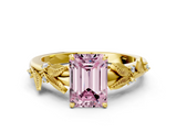 Yellow gold Fancy Pink Emerald  Brilliant Solitaire with Leaf Motif Band and Four-Prong Setting_62