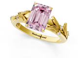 Yellow gold Fancy Pink Emerald  Brilliant Solitaire with Leaf Motif Band and Four-Prong Setting_63