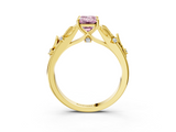 Yellow gold Fancy Pink Emerald  Brilliant Solitaire with Leaf Motif Band and Four-Prong Setting_65