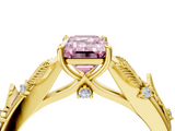 Yellow gold Fancy Pink Emerald  Brilliant Solitaire with Leaf Motif Band and Four-Prong Setting_66