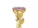 Yellow gold Fancy Pink Emerald  Brilliant Solitaire with Leaf Motif Band and Four-Prong Setting_67