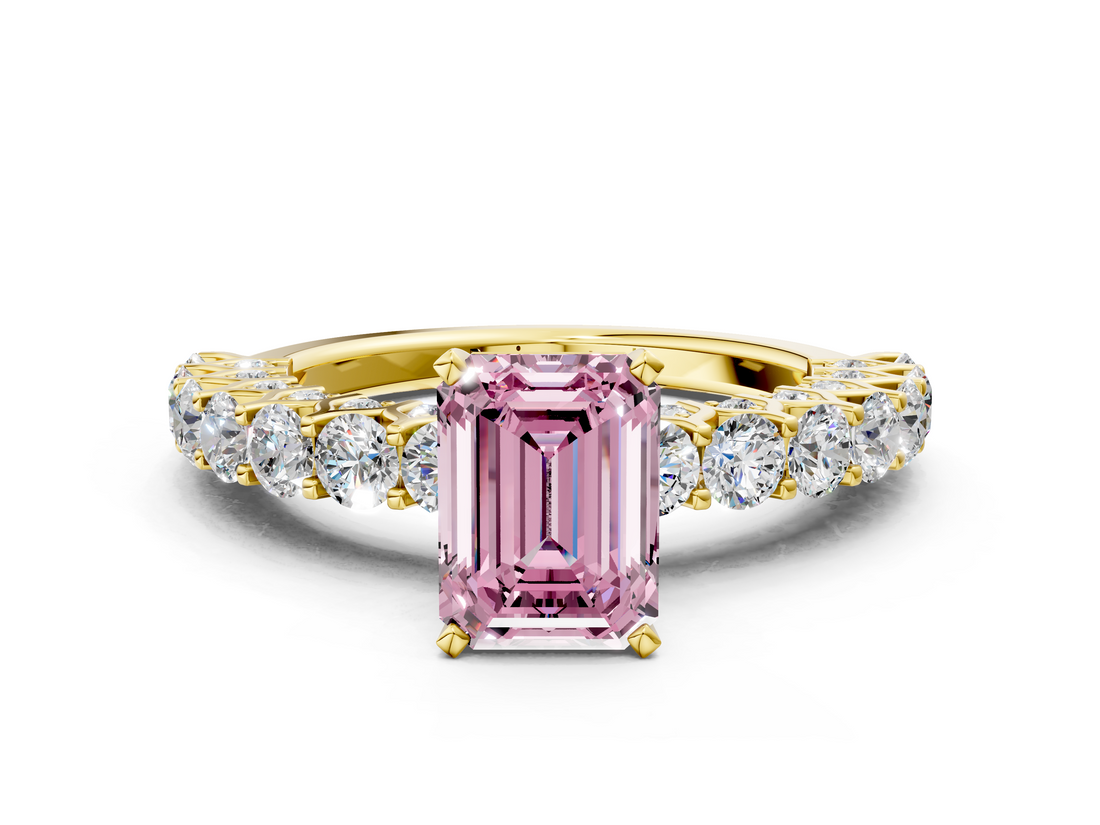 Yellow gold Fancy Pink Emerald  Brilliant Solitaire with Pavé Band and Four-Prong Setting_41