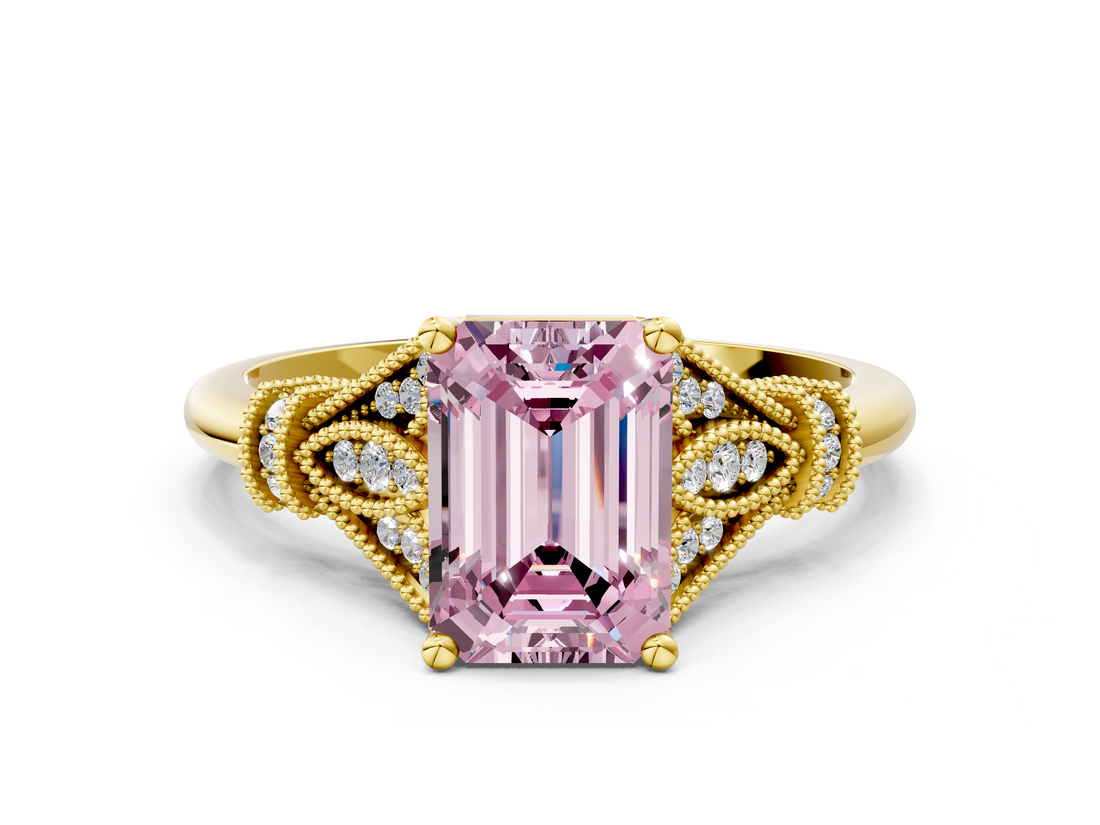 Yellow gold Fancy Pink Emerald  Brilliant Solitaire with Pave Band and Four-Prong Setting_20