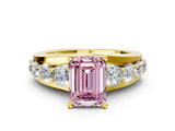 Yellow gold Fancy Pink Emerald  Brilliant Solitaire with Side Stones on a Pave Band and Four-Prong Setting_24