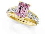 Yellow gold Fancy Pink Emerald  Brilliant Solitaire with Side Stones on a Pave Band and Four-Prong Setting_25