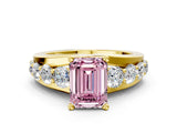 Yellow gold Fancy Pink Emerald  Brilliant Solitaire with Side Stones on a Pave Band and Four-Prong Setting_37