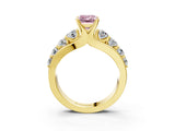 Yellow gold Fancy Pink Emerald  Brilliant Solitaire with Side Stones on a Pave Band and Four-Prong Setting_40