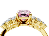 Yellow gold Fancy Pink Emerald  Cluster Diamond Engagement Ring with Pavé Band and Four-Prong Setting_54