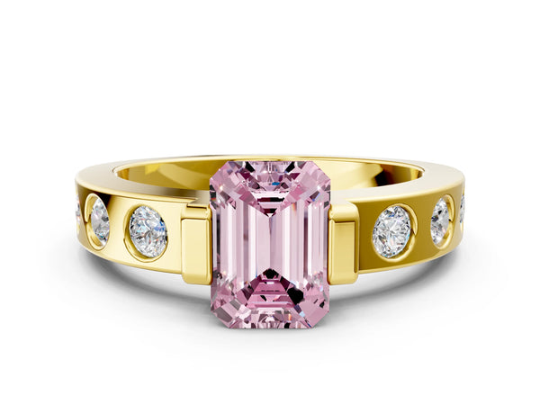Yellow Gold Emerald Cut Tension Style Engagement Ring Setting for Fancy Pink Center