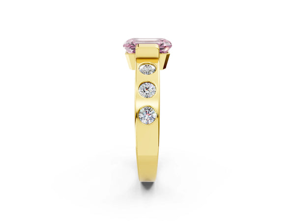 Yellow Gold Emerald Cut Tension Style Engagement Ring Setting for Fancy Pink Center