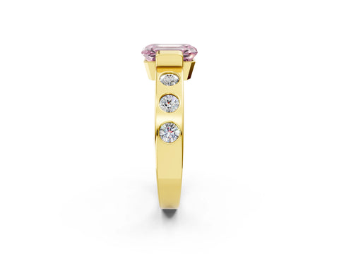 Yellow gold Fancy Pink Emerald Cut Brilliant Channel-Set Diamond Ring with Bezel Prong Setting_2