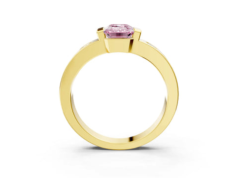Yellow gold Fancy Pink Emerald Cut Brilliant Channel-Set Diamond Ring with Bezel Prong Setting_3