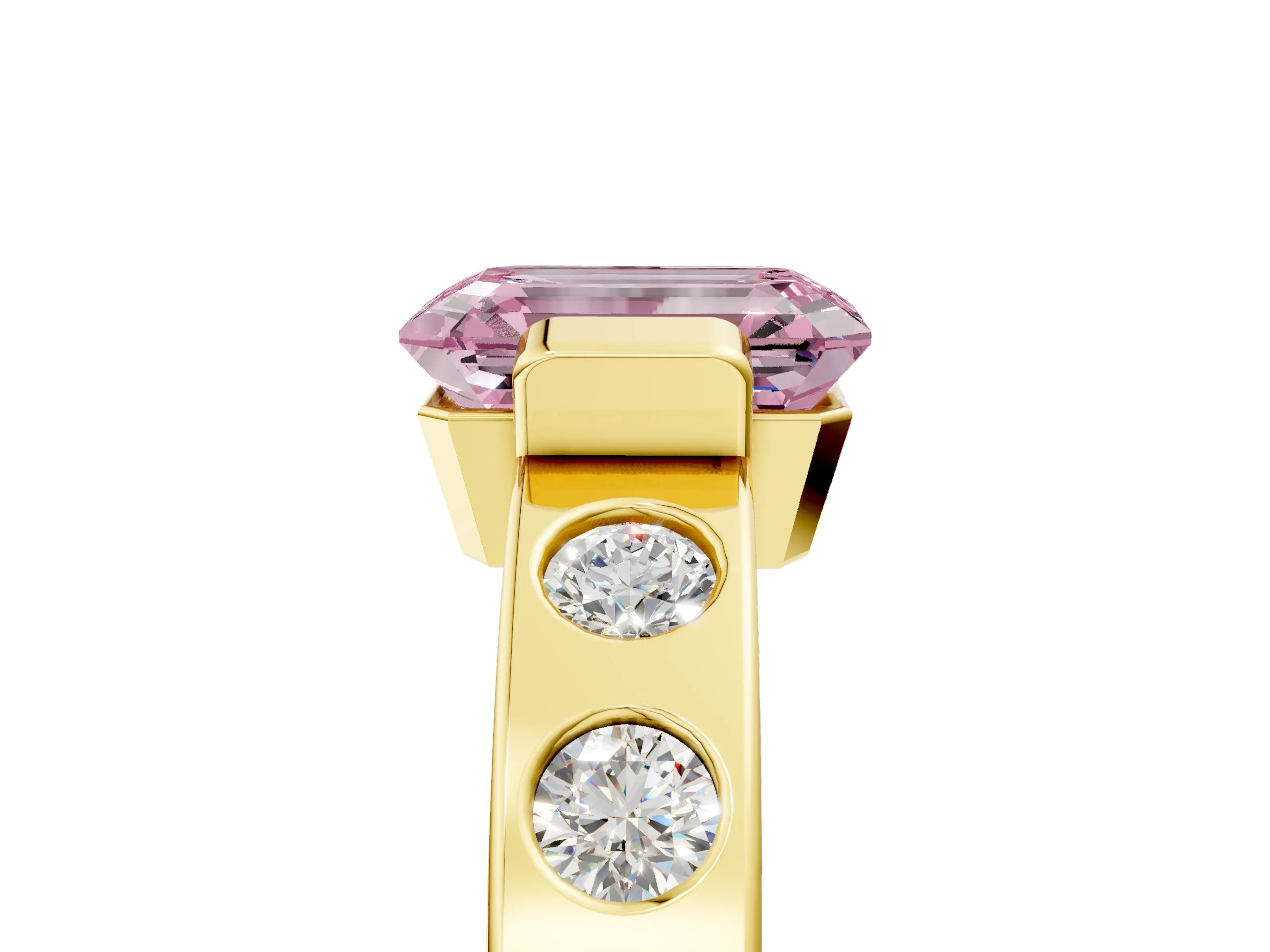 Yellow gold Fancy Pink Emerald Cut Brilliant Channel-Set Diamond Ring with Bezel Prong Setting_5