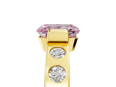 Yellow gold Fancy Pink Emerald Cut Brilliant Channel-Set Diamond Ring with Bezel Prong Setting_5