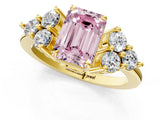 Yellow gold Fancy Pink Emerald Cut Brilliant Diamond Cluster Accent Solitaire Ring with Prong Setting_1