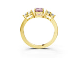 Yellow gold Fancy Pink Emerald Cut Brilliant Diamond Cluster Accent Solitaire Ring with Prong Setting_3