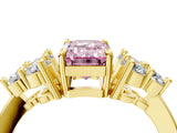 Yellow gold Fancy Pink Emerald Cut Brilliant Diamond Cluster Accent Solitaire Ring with Prong Setting_4