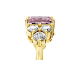 Yellow gold Fancy Pink Emerald Cut Brilliant Diamond Cluster Accent Solitaire Ring with Prong Setting_5