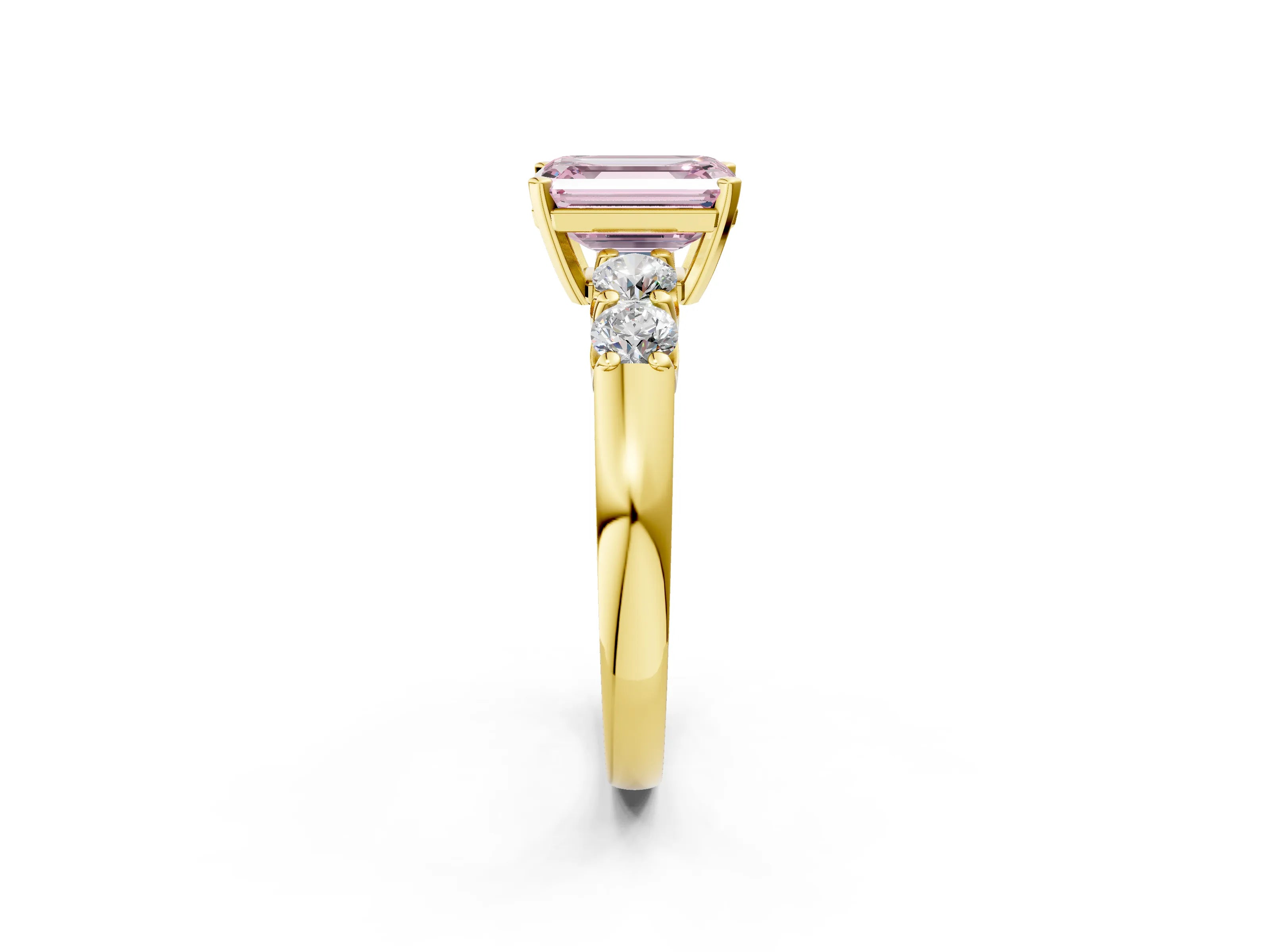 Yellow gold Fancy Pink Emerald Cut Brilliant Diamond Five-Stone Engagement Ring with Prong Setting on a Classic Band_5