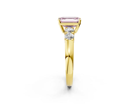 Yellow gold Fancy Pink Emerald Cut Brilliant Diamond Five-Stone Engagement Ring with Prong Setting on a Classic Band_5
