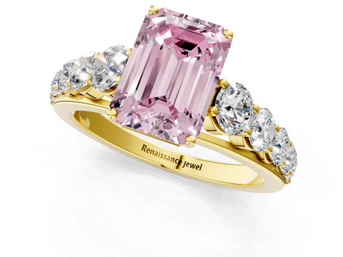 Yellow gold Fancy Pink Emerald Cut Brilliant Diamond Pavé Band with Six-Prong Setting_1
