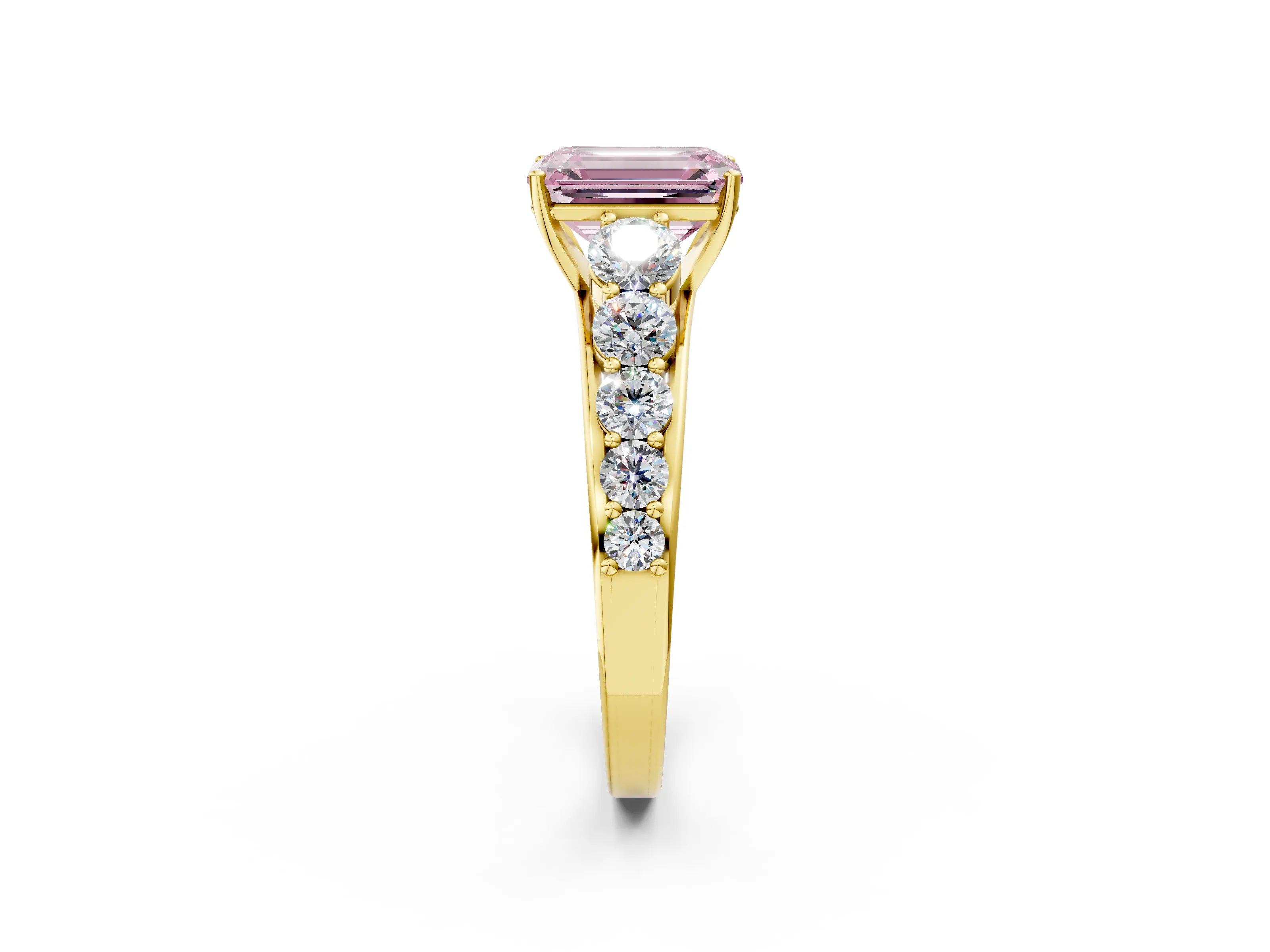 Yellow gold Fancy Pink Emerald Cut Brilliant Diamond Pavé Band with Six-Prong Setting_2