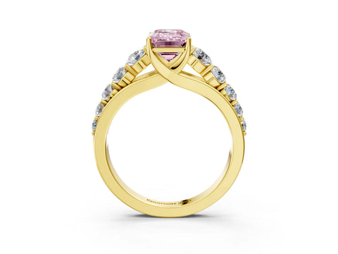 Yellow gold Fancy Pink Emerald Cut Brilliant Diamond Pavé Band with Six-Prong Setting_3