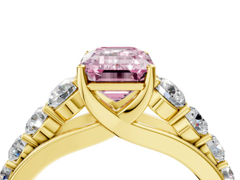 Yellow gold Fancy Pink Emerald Cut Brilliant Diamond Pavé Band with Six-Prong Setting_4